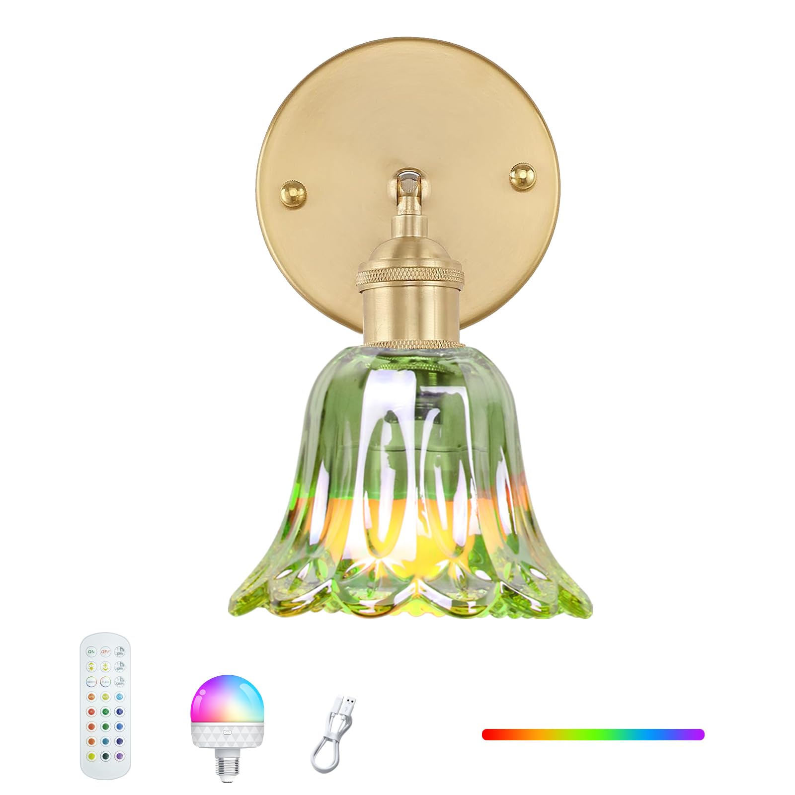 GEEZO Vintage Battery Operated Wall Sconce, with Rechargeable Battery Powered Wall Light with Remote Control for Bedside Bedroom