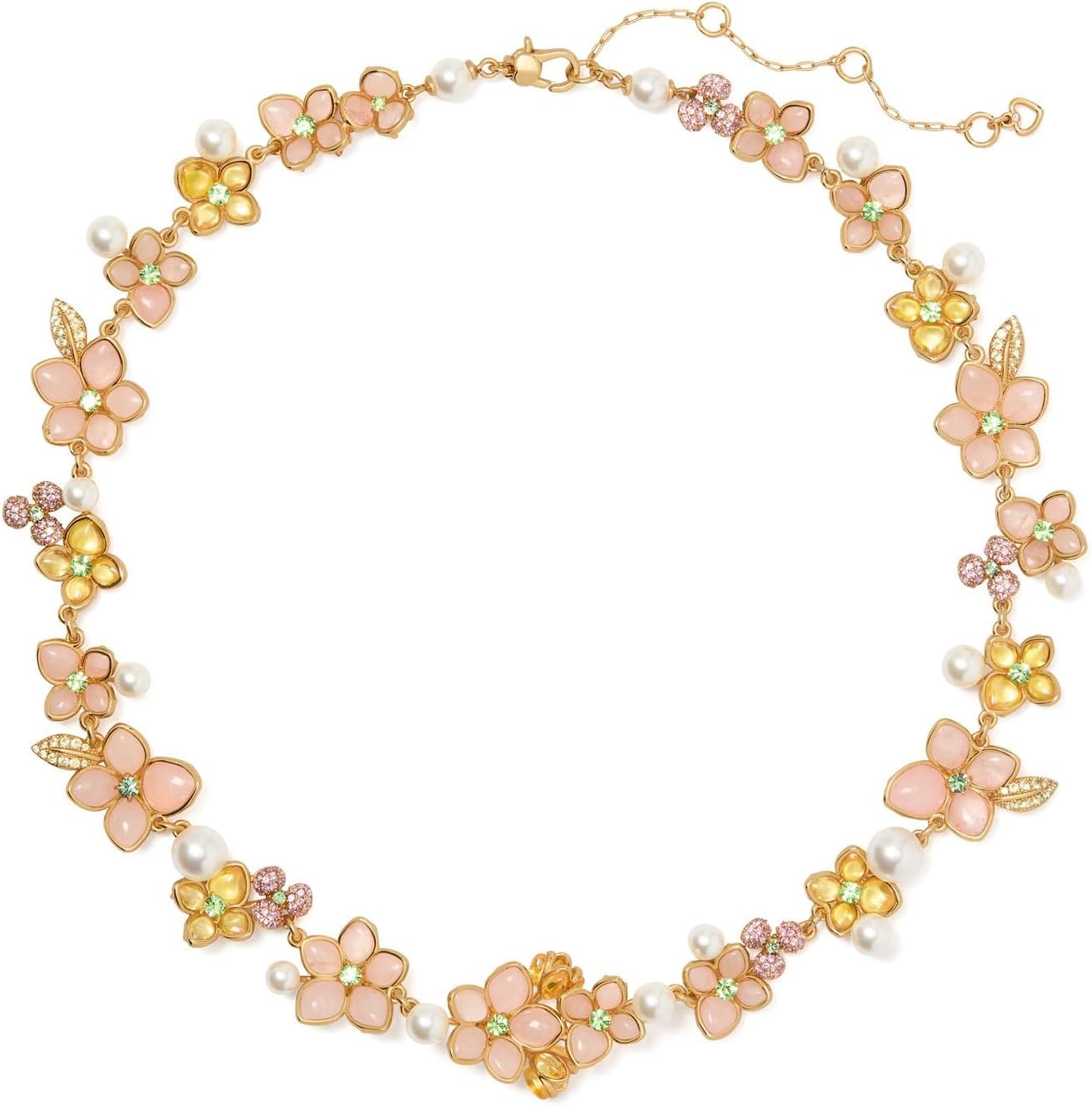 Kate Spade New York Pastel Petals Necklace with Rose Quartz & Cubic Zirconia Brass Chain