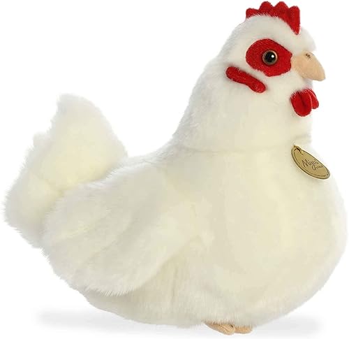 Aurora Adorable gallina blanca de peluche Miyoni, detalle realista, compañía entrañable, blanco, 9 pulgadas