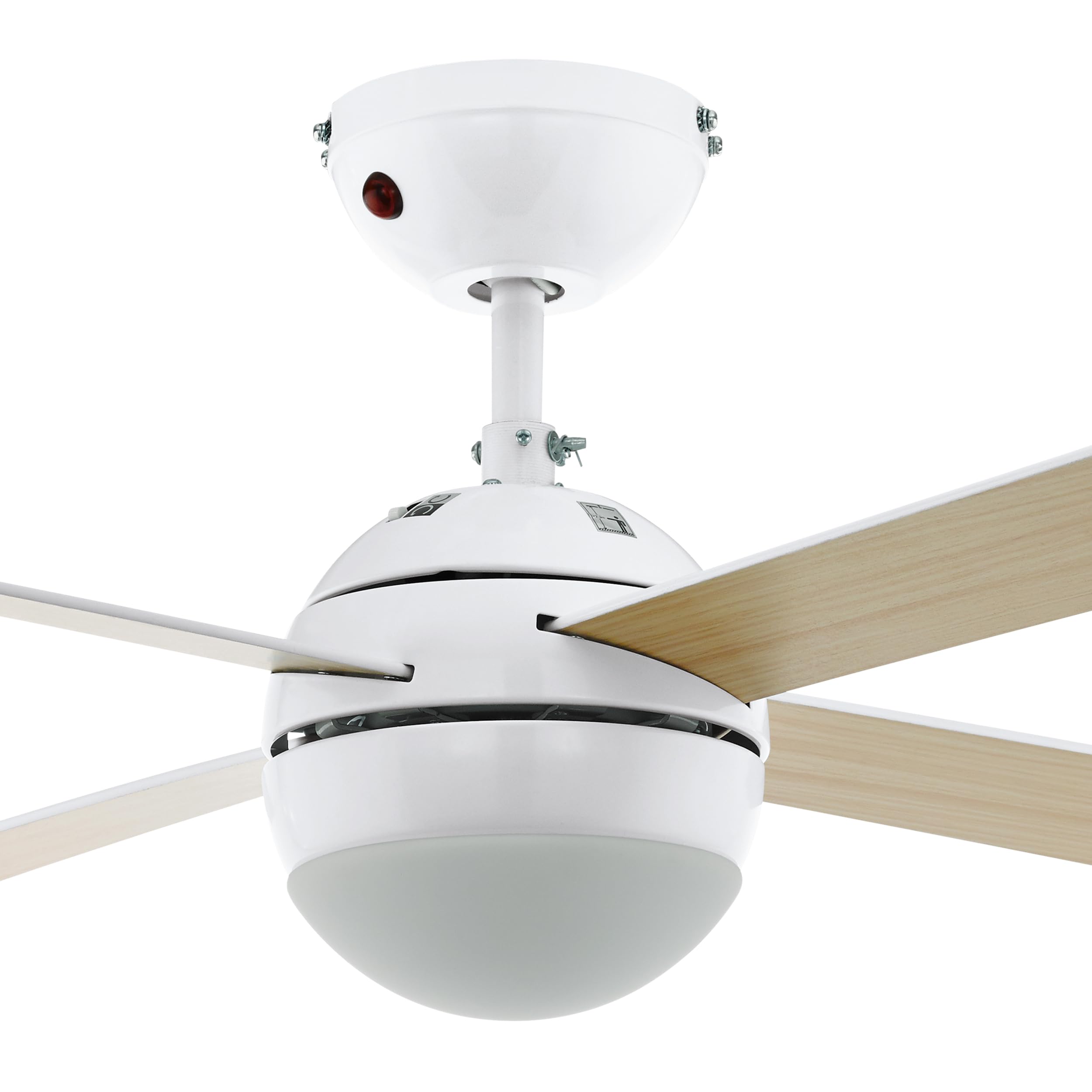 EGLO LED Deckenventilator Losciale, mit Fernbedienung, 4 Flügel Ventilator mit Beleuchtung, Ventilatorlampe Decke mit Sommer Winter Betrieb, Metall in Weiß und Holz, AC Motor, Ø 106,6 cm