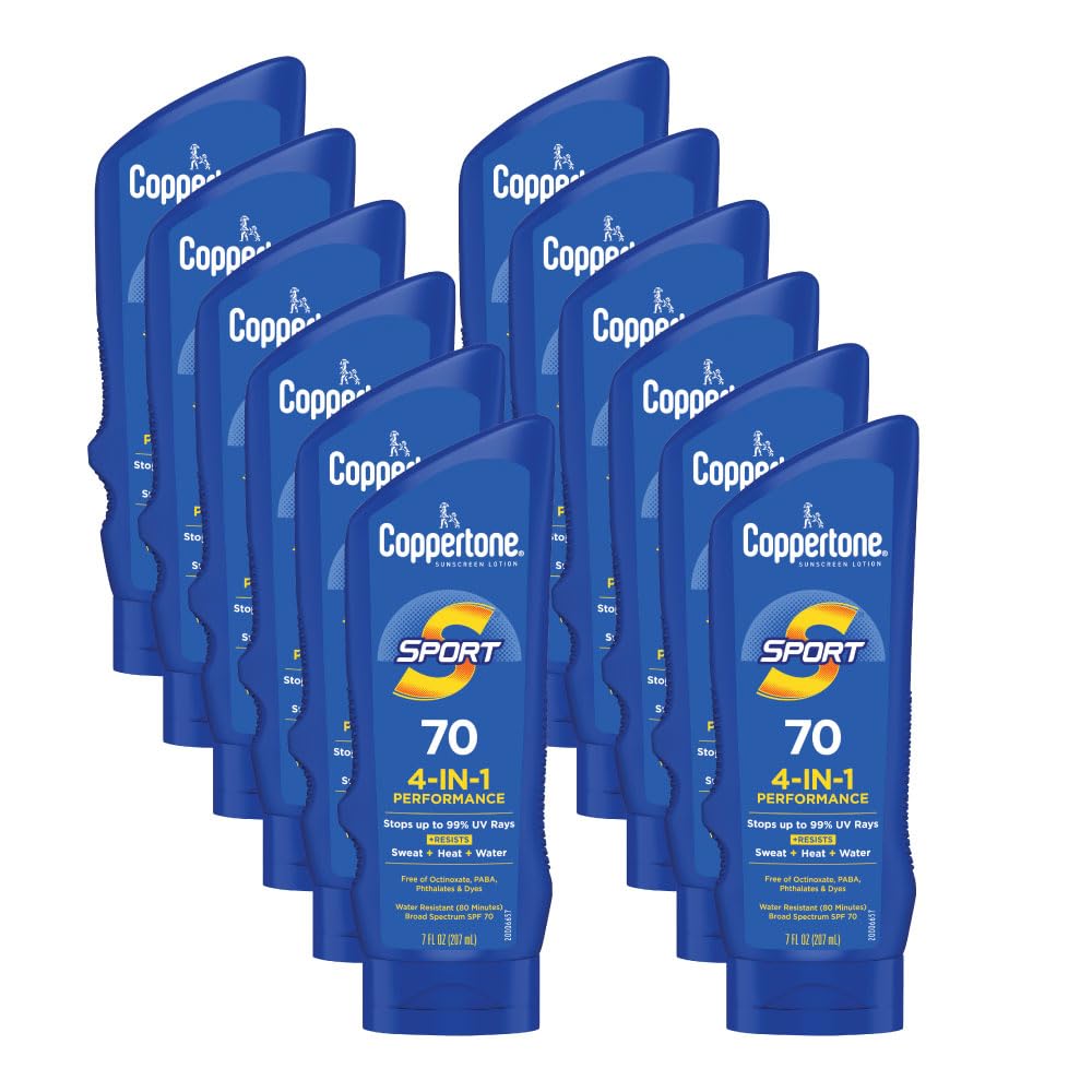 Coppertone Sport Sunscreen Lotion Broad Spectrum SPF 70 Sunscreen Multi Pack 7 Fl Oz Pack of 12