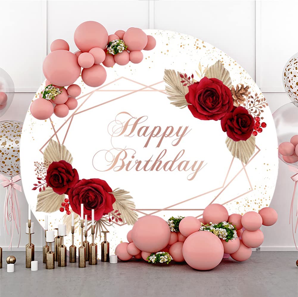 Runde Happy Birthday Fotohintergrund Dunkelgrün Mit Gold – 220 Cm Durchmesser