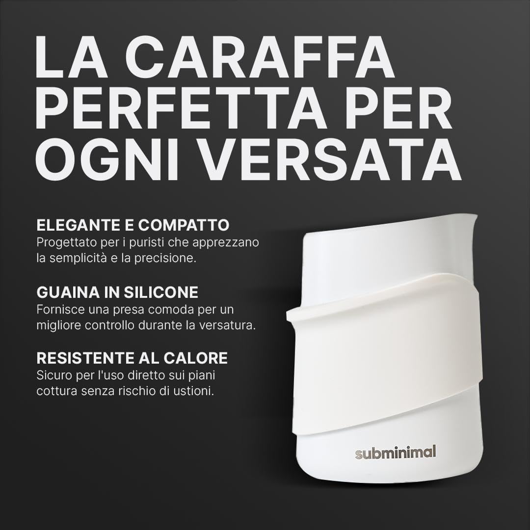 Subminimal FlowTip Bricco Latte Senza Manico in Acciaio Inox, Versamento Preciso per Latte Art, Pot da Barista per Schiuma Latte Cappuccino Caffè (Bianco)