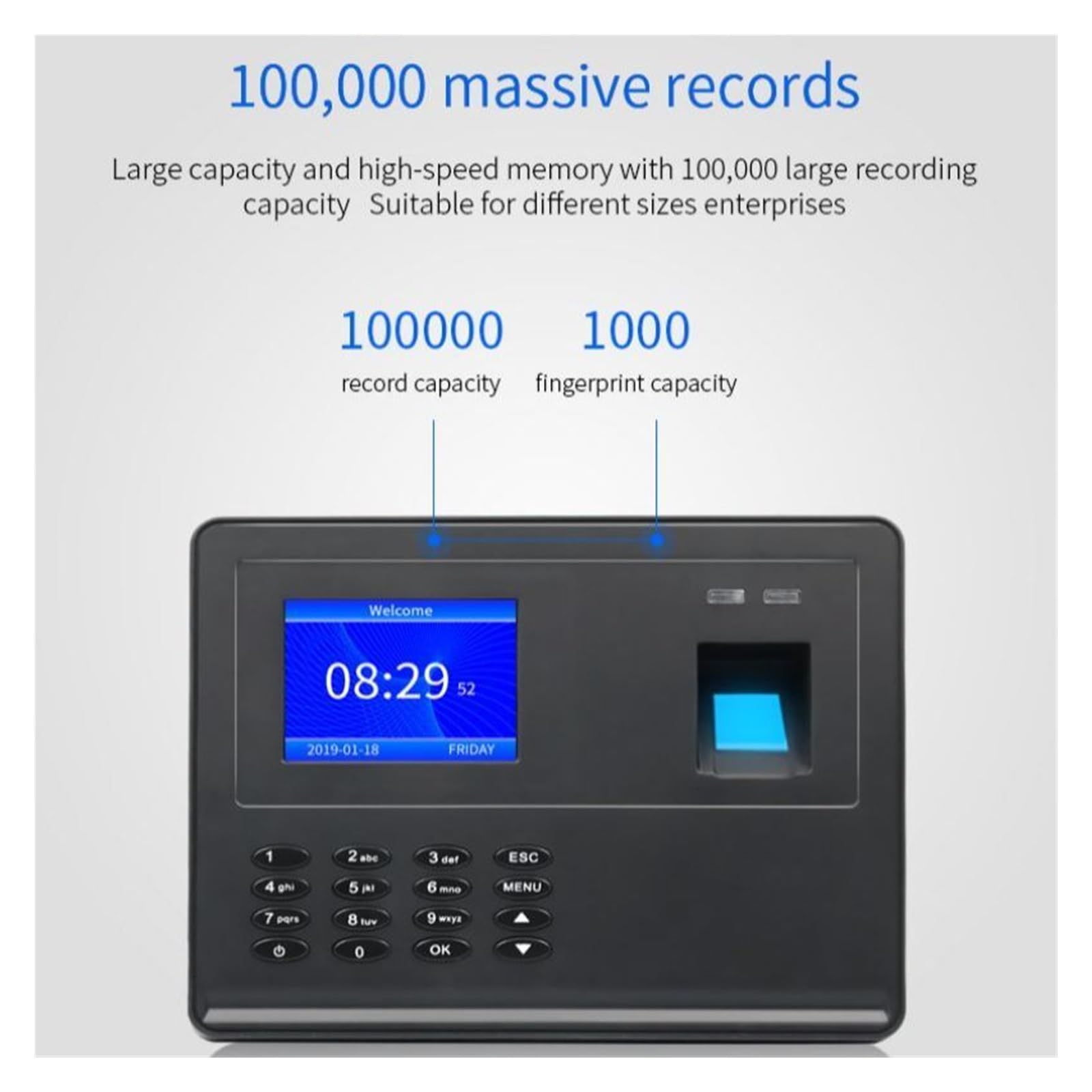 Impronta digitale Rilevazione presenze Macchina Password Scheda perforata Dispositivo Accesso al pendolarismo Generazione automatica di rapporti Download disco U Cronometraggio efficiente