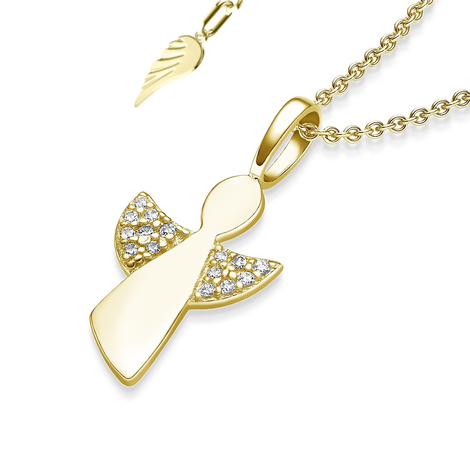 Geschenke zur Einschulung Mädchen, Schutzengel Kette Silber 925 Gold | Engel-Anhänger vergoldet Halskette, Geschenk zum Schulanfang Schultüte Inhalt Füllung Schulkind, Kinderschmuck