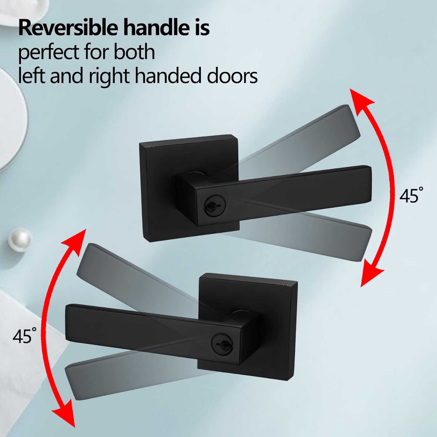 NEWBANG (Keyed and Dummy Double Door Handle Set + (1 Pack) Entry Door Lever in Matte Black Finish