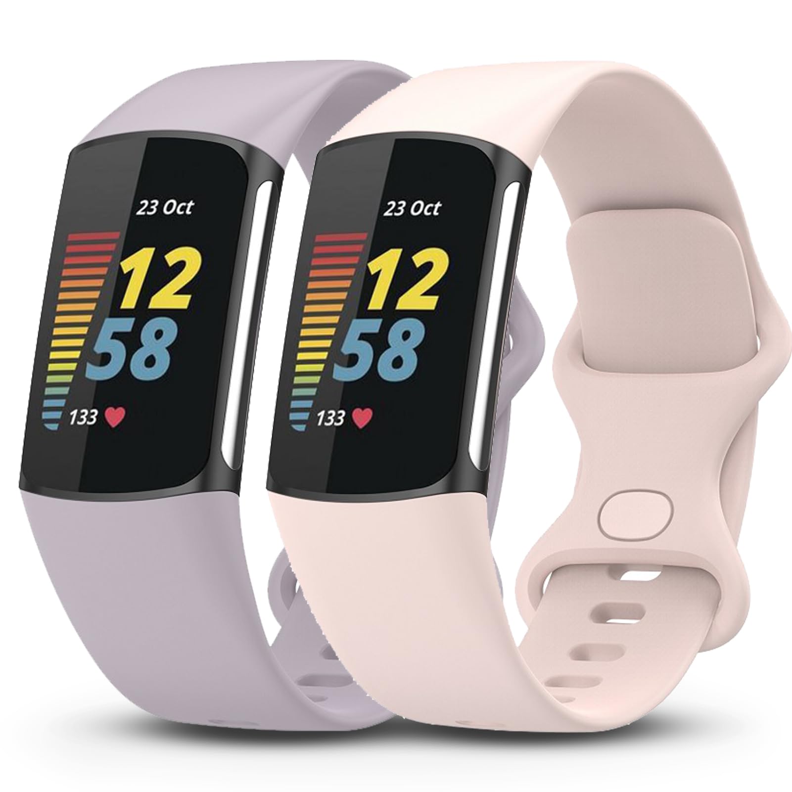 Garmcool 2 Pack Strap Compatible with Fitbit Charge 6 / Charge 5 Straps, Adjustable Replacement Silicone Sport Bands for Women Men/Lavender, Sand Pink, Small