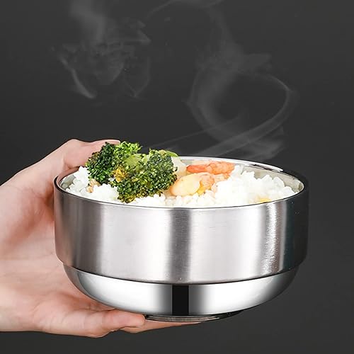 Miniatura 5 de Lyellfe Paquete de 6 cuencos de acero inoxidable 18/8, cuencos de sopa aislados de doble pared, cuenco irrompible de 12 onzas para arroz, cereales,