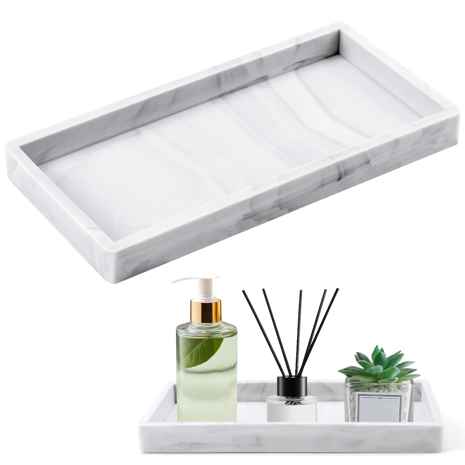 NEUTYPECHIC Marmurowa taca łazienkowa 10 x 20 cm, silikonowa taca dekoracyjna do łazienki, umywalki, blatu kuchennego, toalety, dekoracyjna biżuteria, półka na klucze, kolor marmuru