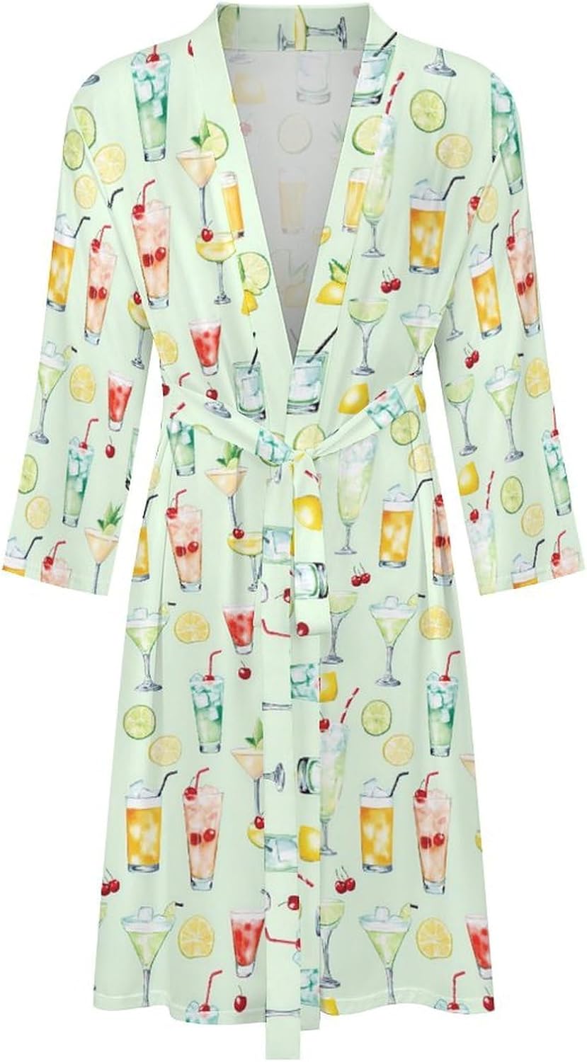 Cocktails And Drinks Mens Robe Long Bathrobe for Women Bath Robes Lightweight Soft Printed Sleepwear