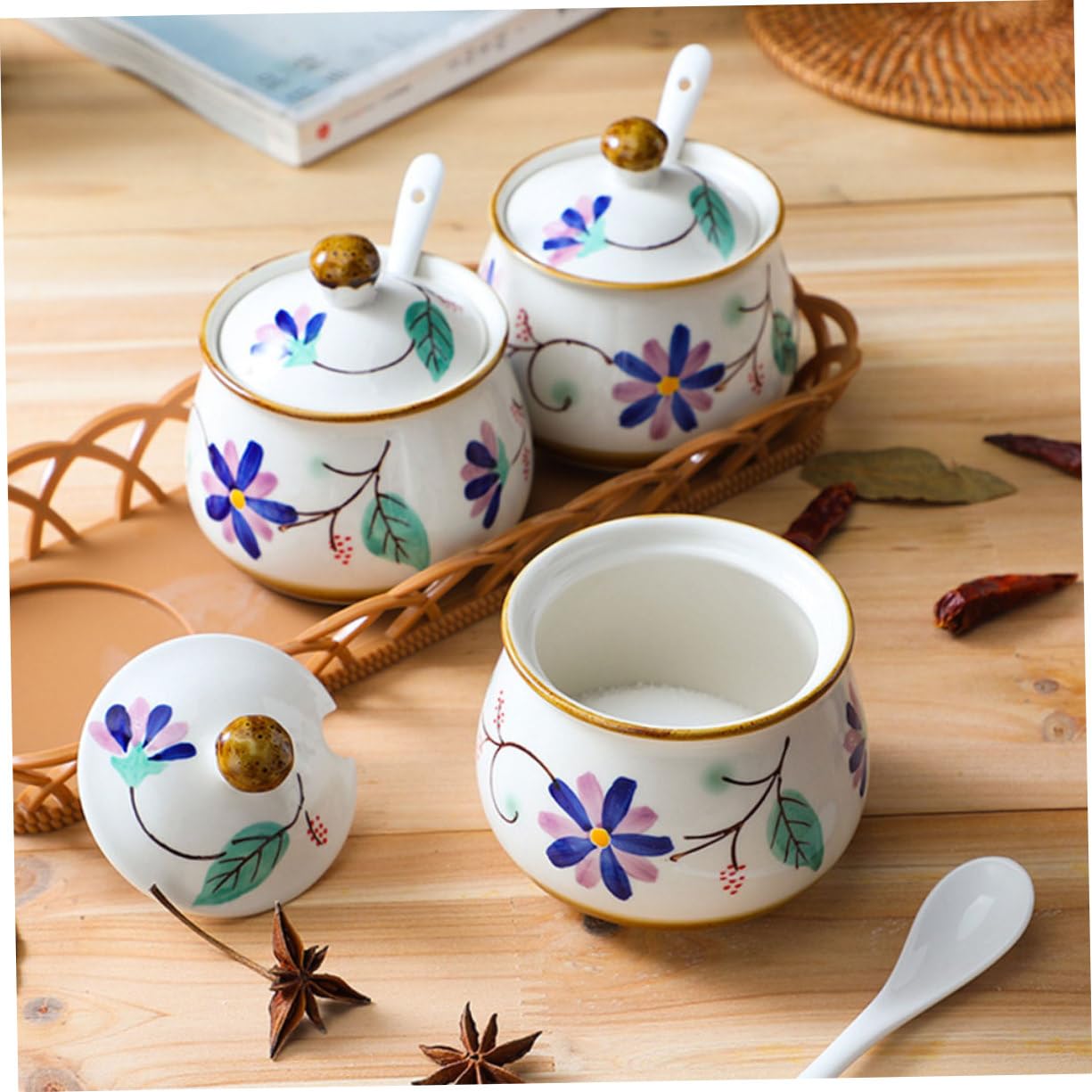 ABOOFAN Pot à Épices Ménager en Céramique 330ml 300ml, 1 Set