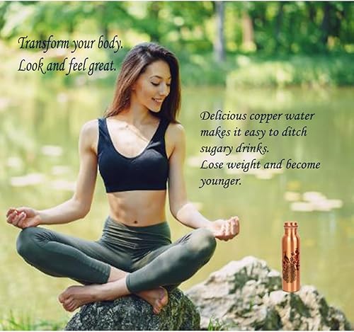Miniatura 2 de Botella de agua de cobre puro  Hecho a mano  Beneficios para la salud Ayurveda  Grande 35 oz  A prueba de fugas  Fácil de llevar para deportes,