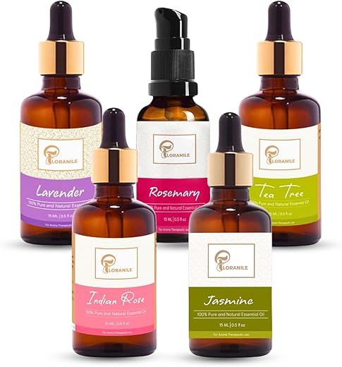 FLORANILE Essential Oil Combo Pack | Lavender+Rosemary+Tea Tree+Rose+Jasmine | Essential oil For Home Fragrance | Hair Growth | Care for Face | Essential Oil for Aromatherapy |…