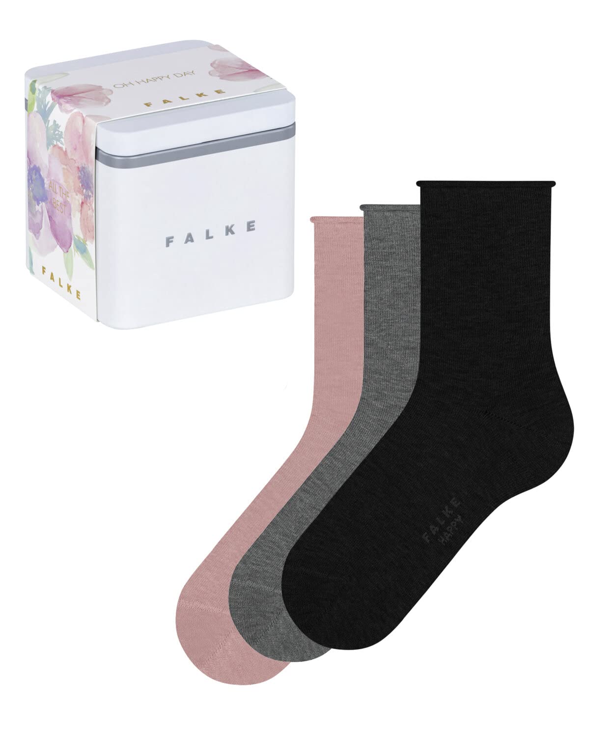 FALKE Women's Happy Giftbox Uni 3-Pack W SO Cotton Plain 3 Pairs Socks, Multicolor (Sortiment 0030), 2.5-5