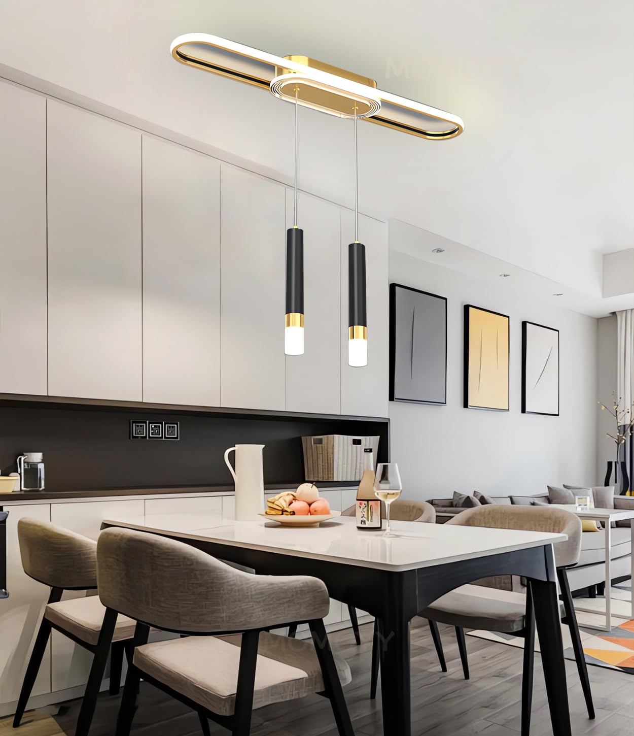 MOMOYY Modern Dimmable Pendant Light Spotlights(Height Adjustable) LED Ceiling Light with Remote Control for Kitchen Ceiling Lighting Dining Room Chandeliers Living Room Ceiling Lamp (Gold, A80CM)