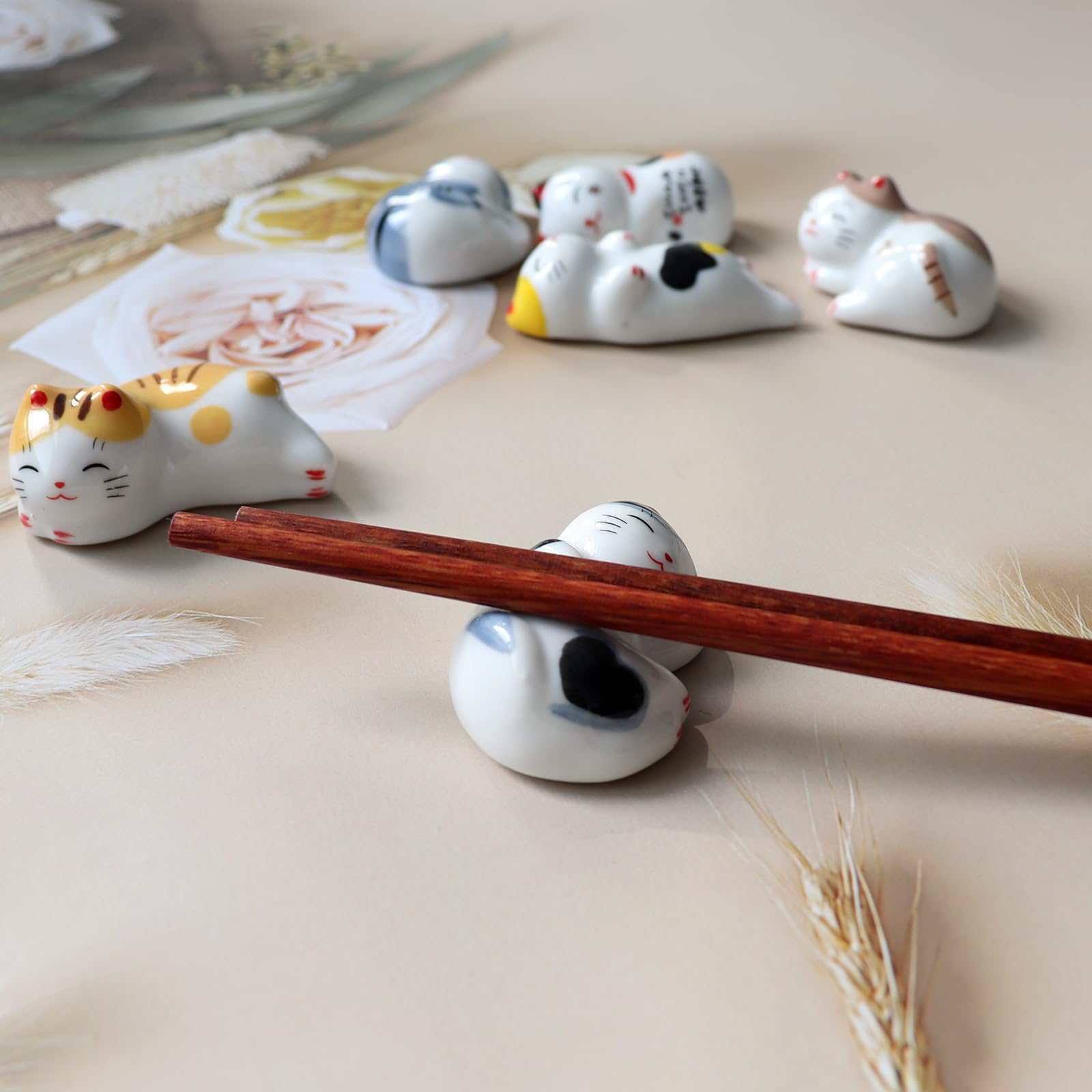 Porte-cuillères Chat Porte-Baguettes Chat Vastsea - Lot De 6 En Porcelaine - Décoration Table Et Rangement Couverts Repose Couverts Porcelaine