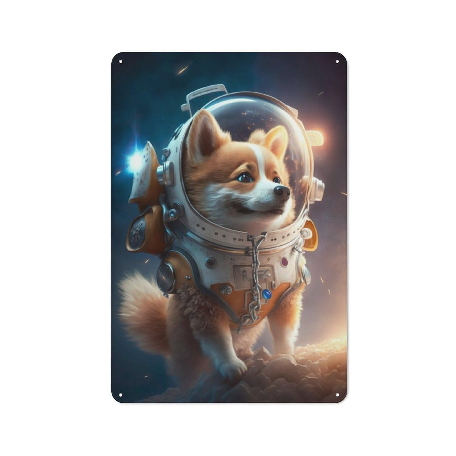 Junmoney Astronaut Space Corgi Dog Garden Style Tin Sign 30X20cm Featuring Shed Wall Decor For Patio Bar, Workshop, Shed Or Kitchen