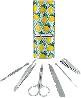 Lots of Lemons Pattern Stainless Steel Manicure Pedicure Grooming Beauty Care Travel Kit