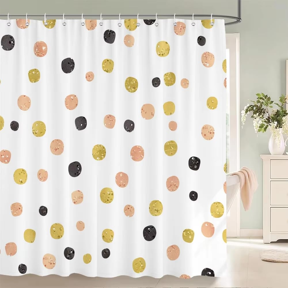 Bunter Duschvorhang 200x200 mit Geometrischem Polka-Dot-Muster,Farbenfroher Retro-Pop-Art-Badezimmervorhang mit Haken,Wasserdichter Badewannenvorhang aus Polyestergewebe,Stil 1