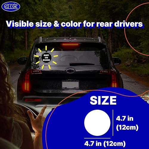 Miniatura 6 de GEEKBEAR Adhesivo para automóvil de bebé a bordo, colorido, reflectante, resistente a la intemperie, circular de 4.7 x 4.7 pulgadas (negro, 2