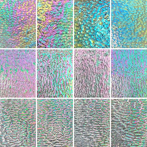 LITMIND 12 Sheets Iridescent Transparent Textured Stained Glass Variety Pack, 4 x 6 Inch Cathedral Art Glass, Mosaic Pieces for Crafts & Projects