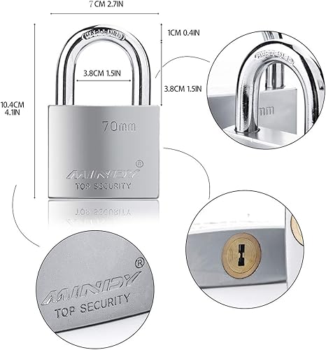 Miniatura 3 de 2.756 in Heavy Duty Lock Warehouse Candado con llave impermeable Candado de alta seguridad con 4 llaves