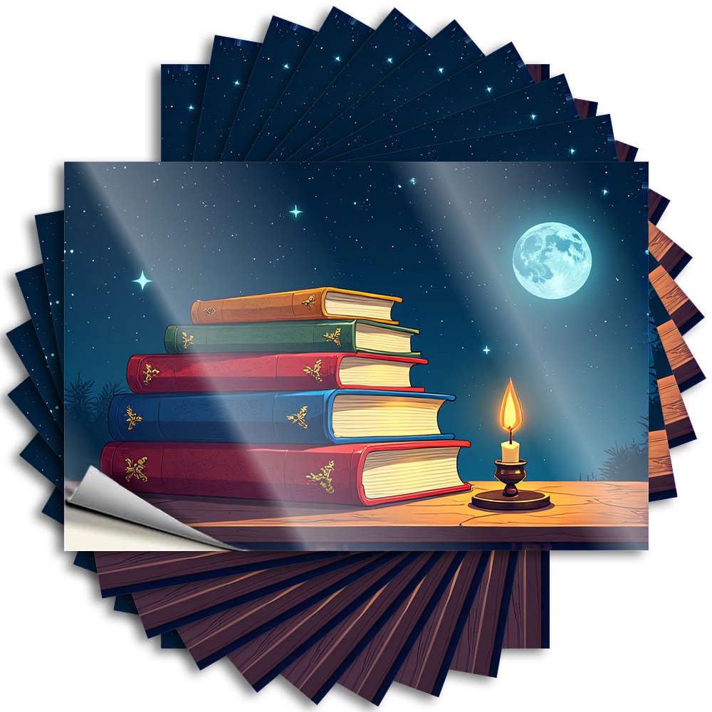 Decals - Fall Case Books with Golden Symbols Lit By Candlelight Under The Moon for Exterior Play Room Decorations(8X12CM)