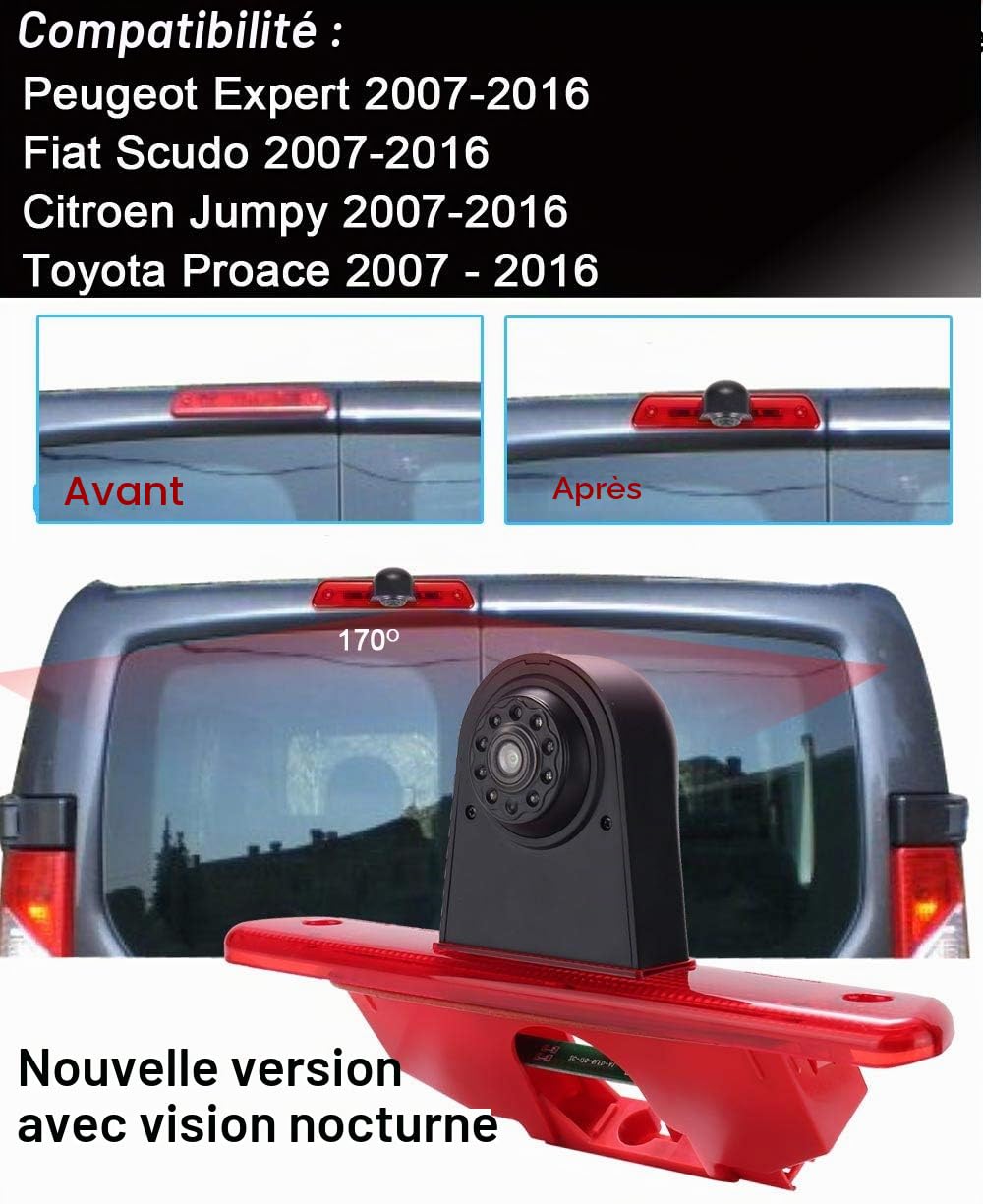 HD Vision Nocturne IR Feu de Freinage Caméra de recul pour Peugeot Expert 2007-2016/Fiat Scudo 2007-2016/Citroen Jumpy 2007-2016