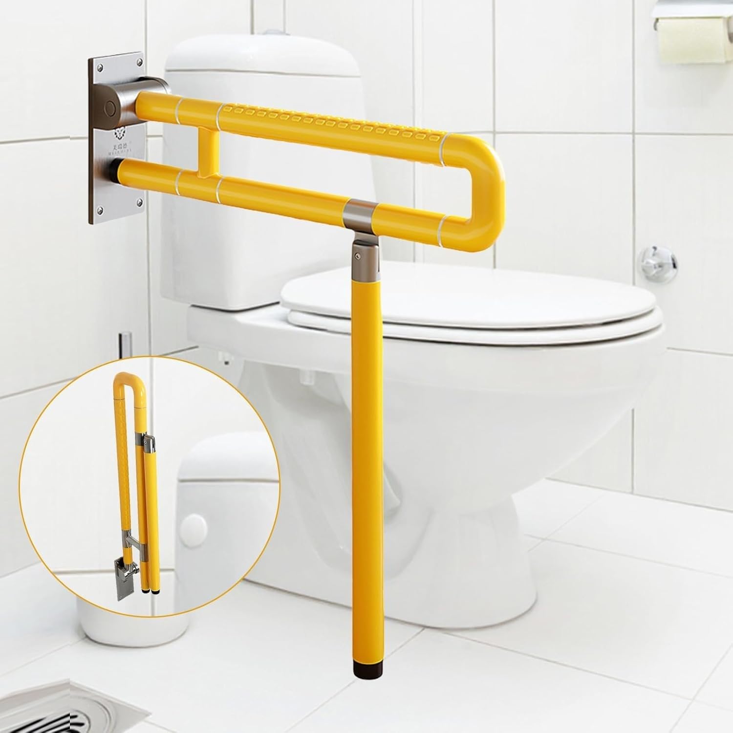 Asa De Seguridad para Baño,Barra De Apoyo para Inodoro,Barra Abatible Inoxidable Adaptado A Personas Mayores Y con Minusvalías Agarraderas Asidero Plegable Resistencia Al Deslizamiento 75CM