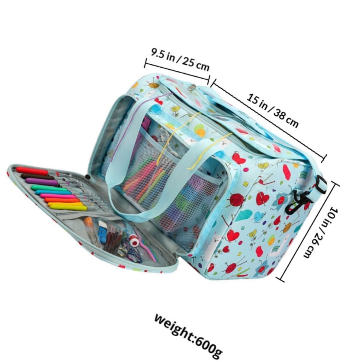 TOYANDONA Borsa Portaoggetti per Lavorare a Maglia Oxford Blu Grande Capacità, Design Portatile e Multi-tasche per Organizzare Oggetti Personali e Domestici