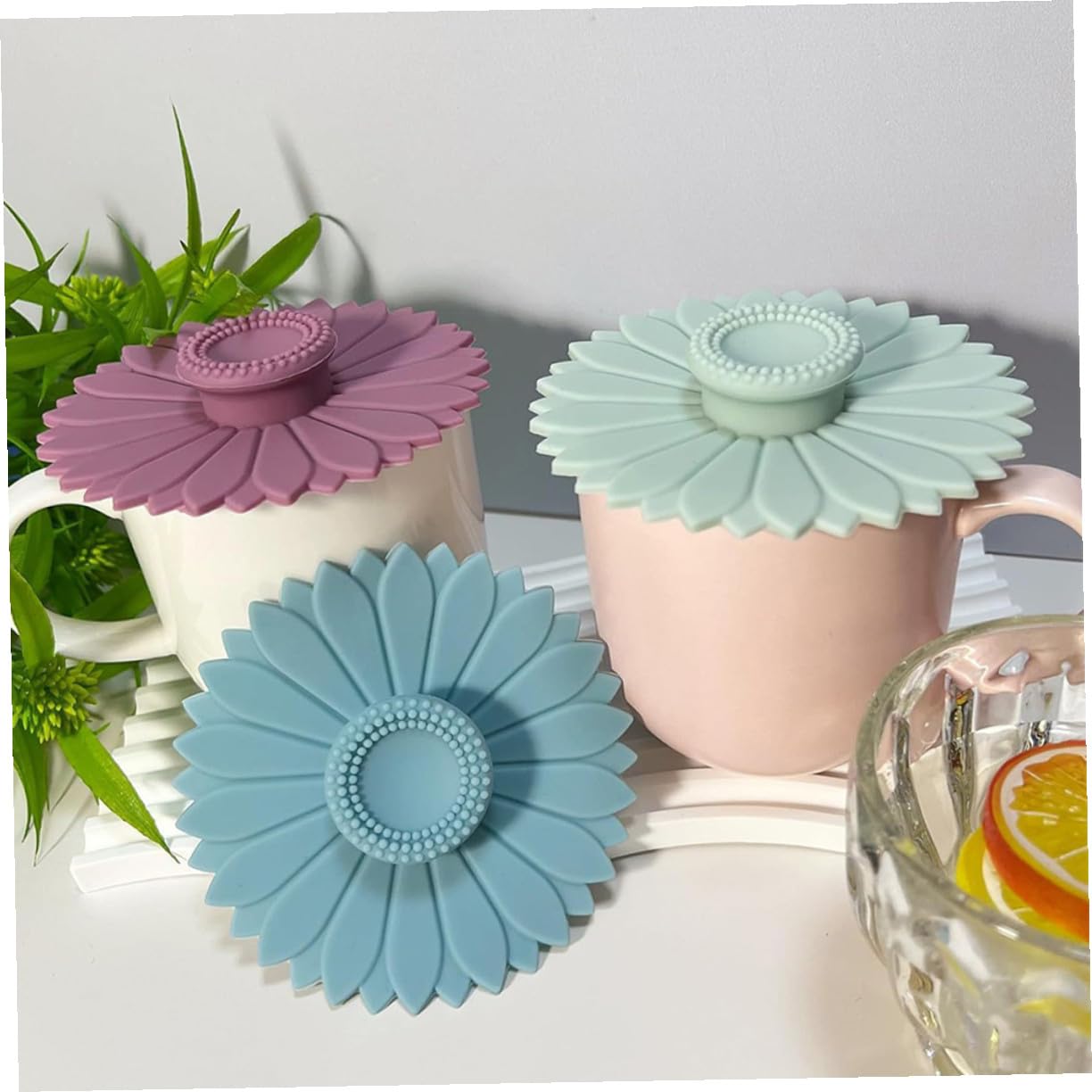 Sosoport Coperchi per Tazze Facili da Pulire in Silicone 12 Pezzi Design a Petali di Girasole Coperture Antipolvere per Tazze da Caffè e Bicchieri per Uso Quotidiano