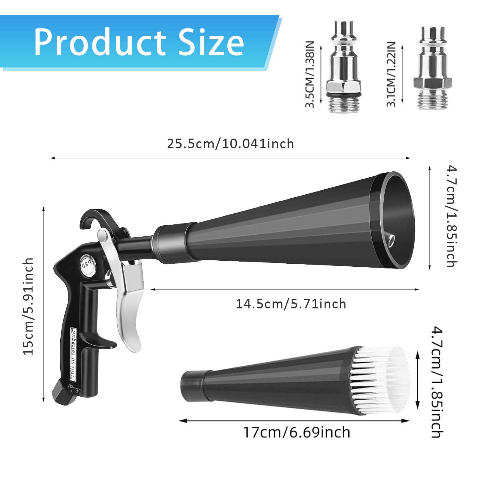 Pistolet de Nettoyage à Air Comprimé pour Auto - Souffleur Haute Pression avec 2 Buses pour Sécher et Nettoyer - Pour Sièges, Moteur, Jantes et Habitacle - Élimination Rapide de Saleté et Poussière