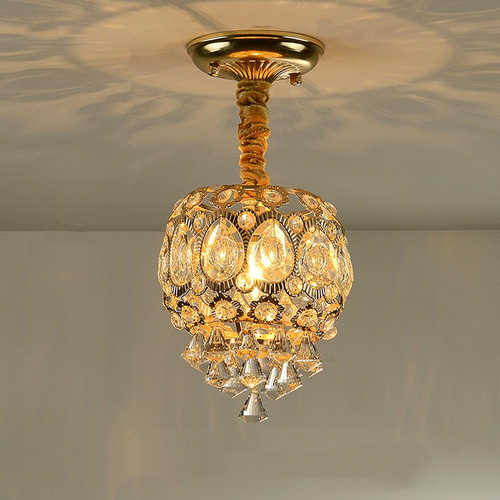 Plafonnier LED moderne cristal doré à diffusion lumineuse 360°