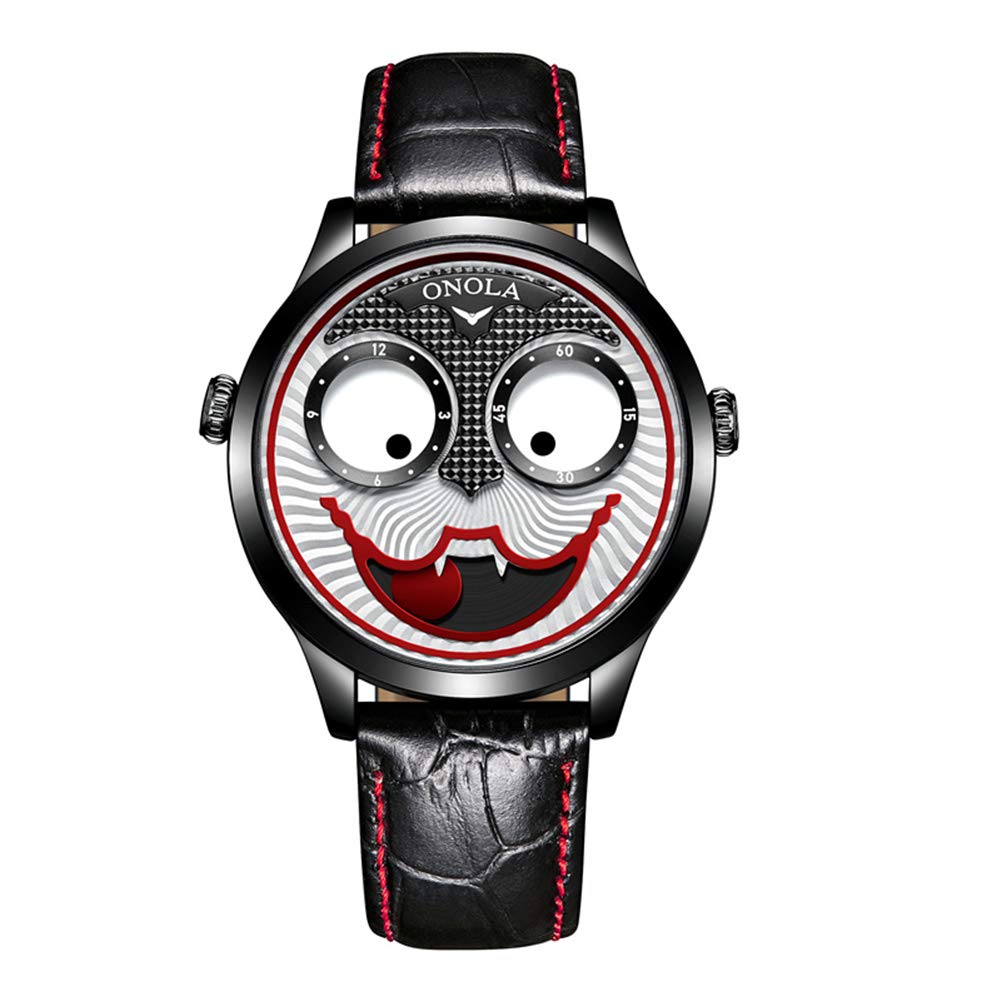 ONOLA Men's Comics Joker 42mm Leather Band Quartz Watch, Black (Model: ON6824)