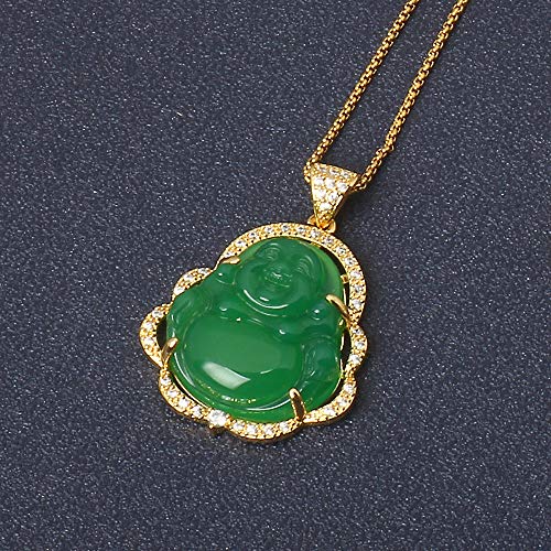 ASGIFT Laughing Buddha Necklace Cubic Zirconia Green Jade Buddha Pendant with 18K Gold Plated Chain Lucky Buddha Necklace Jewelry Gift2
