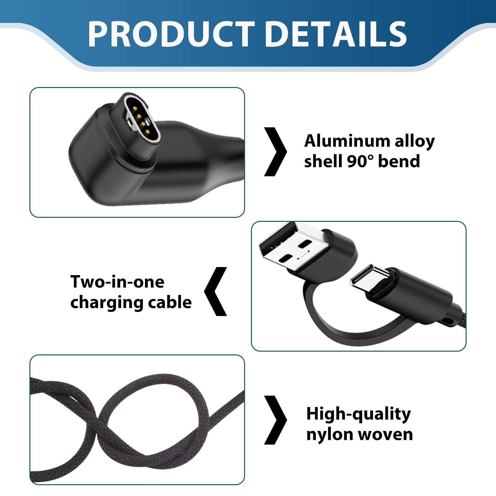 Cavo Ricarica Per Orologi Garmin 1,2 M In Nylon | 2-in-1 Dati E Ricarica | Compatibile Con Fenix, Forerunner, Instinct, Venu - 5