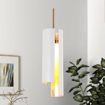 Black White 1-Light Modern Brass Gold LED Pendant Light Fixture for Kitchen Island - 3 x 3 x 14.3 White