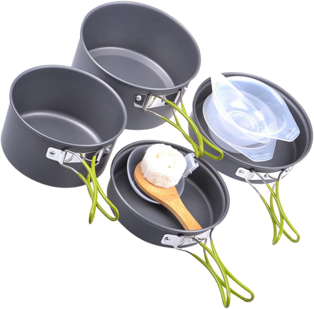 HANABASS Portable Camping Cookware Set Lightweight Aluminum Cooking Equipment Heat-Resistant Handles for Backpacking and Outdoor Cooking