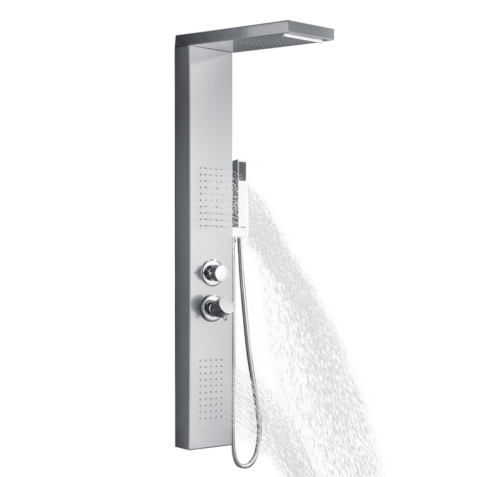 5-in-1 Duschpaneel Duschsystem Dusche Regendusche Set Multifunktional Duschset 304 Gebürstet Edelstahl mit Handbrause Regendusche Massagedusche & Wasserfalldusche für Badezimmer Silber