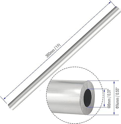 Miniatura 10 de 2 tubos redondos de aluminio 6063 T5, 11.811in1 pie de longitud, 0.500in0.5 pulgadas OD, 0.346in0.35 pulgadas ID, tubo recto de aluminio sin costuras