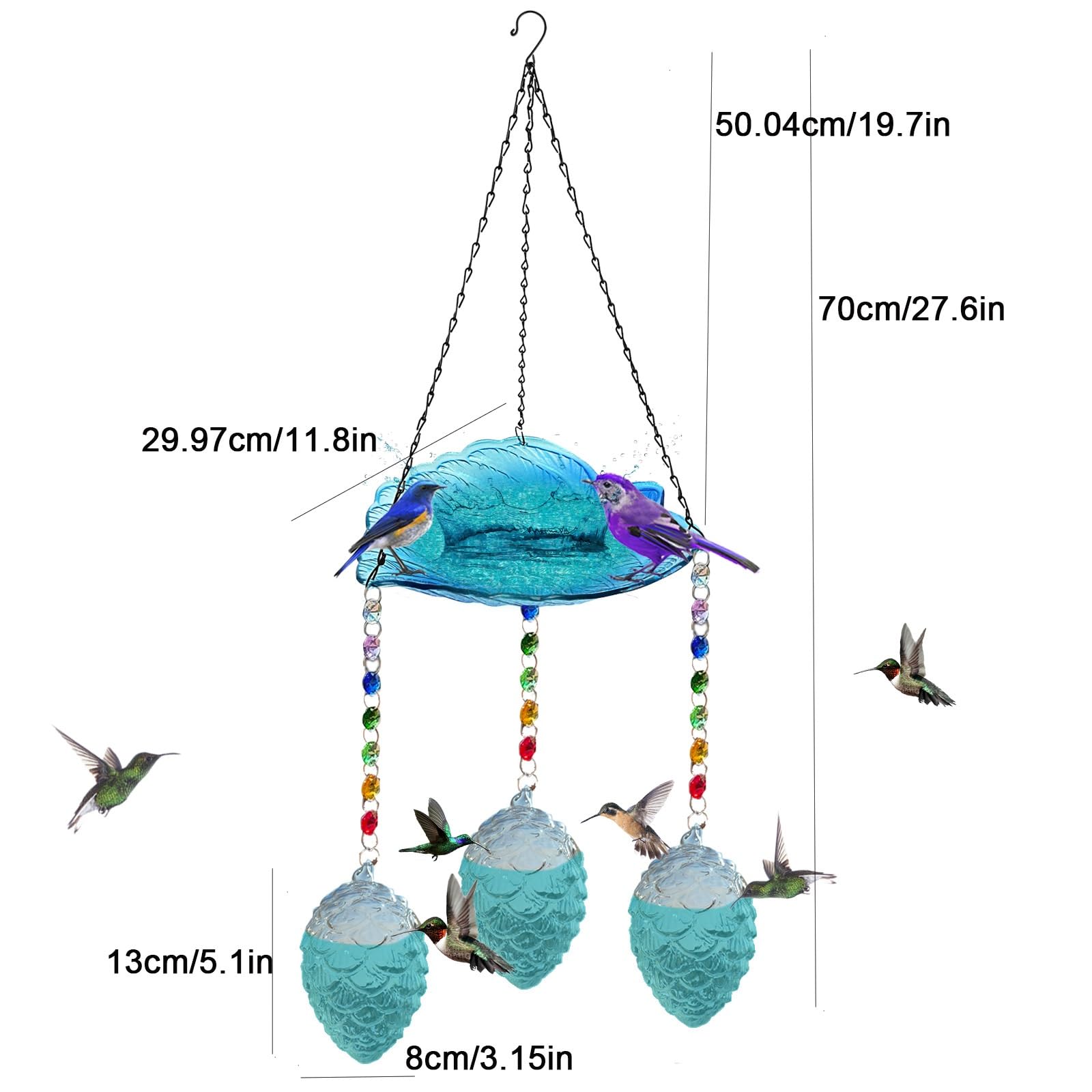 Mangeoire Oiseaux À Suspendre, Boueur d'oiseaux Ronde pour Jardin 2 en 1 Distributeur Nourriture Abreuvoir Bassin Oiseaux pour Yard De Jardin en Balcon