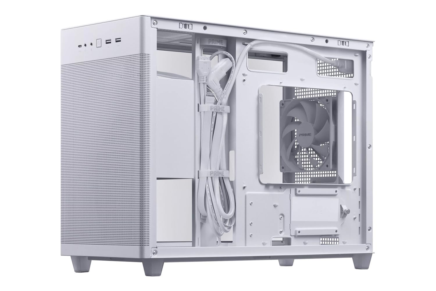 ASUS Prime AP201 TG, obudowa Micro-ATX, 33 litry, panele beznarzędziowe, prawie filtrująca siatka, uchwyt radiatora 360 mm, kompatybilny z kartami graficznymi do 338 mm i standardowym zasilaczem ATX,