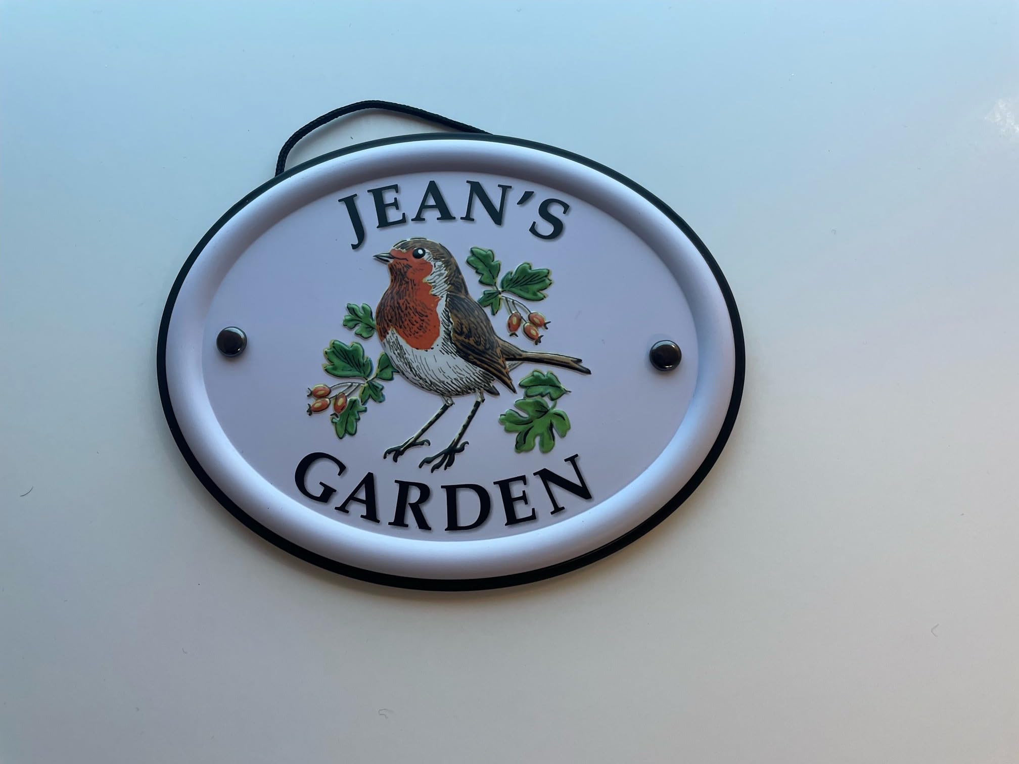 Personalised Embossed Metal Garden Sign 12x15cm – British Bird Design – Outdoor Decorative Hanging Garden Plaque – Weatherproof Metal Sign for Garden Walls Fences or Sheds (Jean)