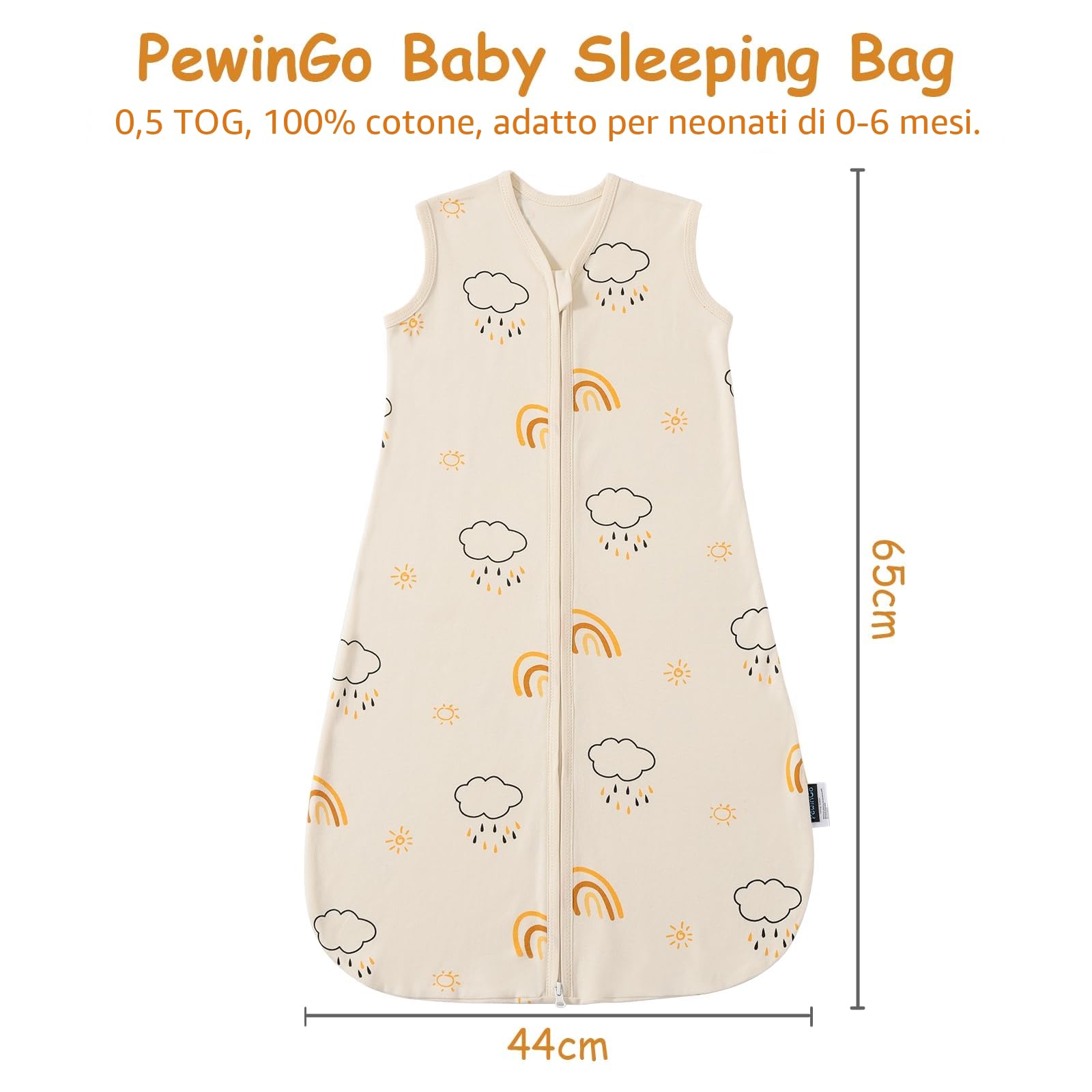 Sacco Nanna Neonato 0-6 Mesi 0.5 TOG 2 Pezzi Cotone Biologico OEKO-TEX Cerniera Doppia