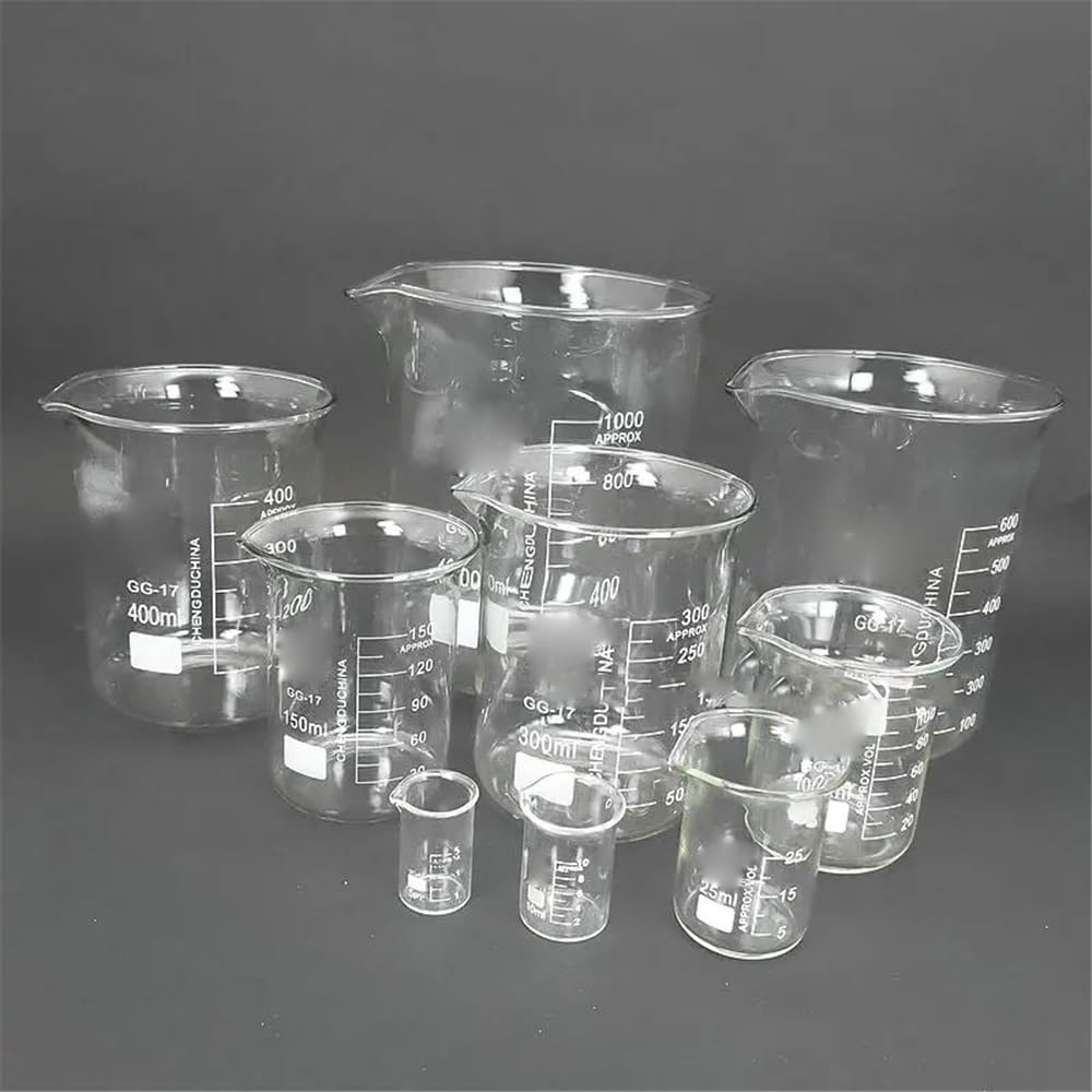 Vetreria da laboratorio Diversi set di becher da laboratorio in vetro borosilicato, tazze graduate, contenitori in vetro resistenti al calore(Set-14)