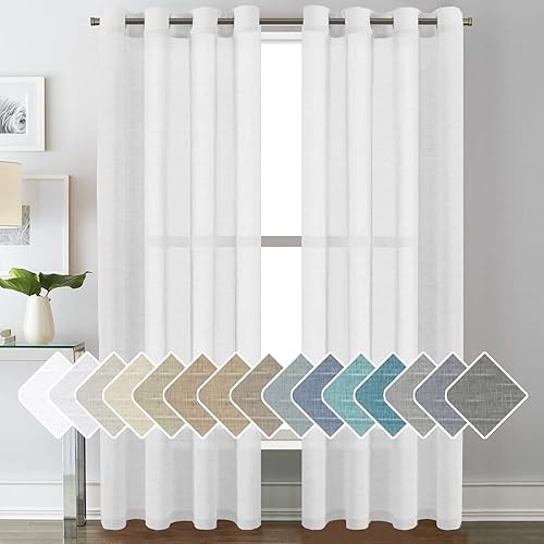 Miniatura 3 de H.VERSAILTEX Cortinas de lino texturizadas 100% opacas con aislamiento térmico (marfil, 2 paneles, 52 x 84 pulgadas) paquete de cortinas