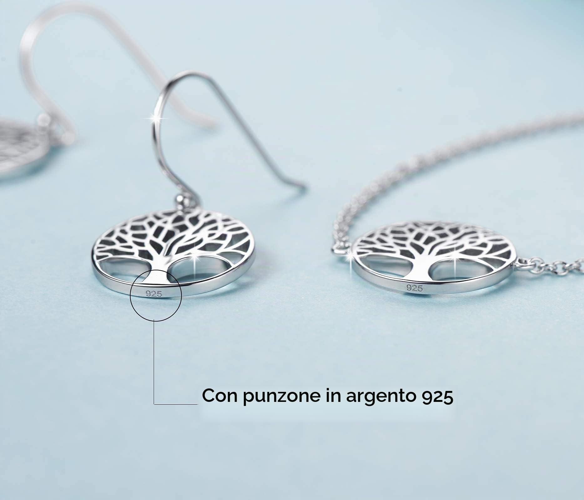 Bracciale con Albero Della Vita in Argento Sterling 925 Massiccio, Placcato Oro Bianco/Giallo, per Donne e Ragazze e Adolescenti, Lunghezza della Catena: 16 + 3 cm