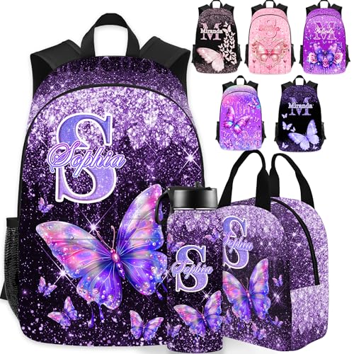 Artsadd Personalized Backpack for Girls Custom Kids Backpacks with Lunch Box Customized Name School Bookbag Shoulders Back to School Gifts for Daughter Fashion Unique Gift for Kindergarten