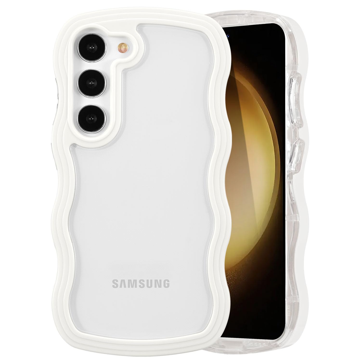 QLTYPRI for Samsung Galaxy S23 Case, Cute Curly Wave Frame Clear