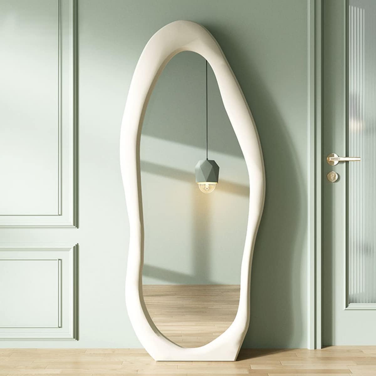 LEDIN Full Length Mirror, Irregular Wavy Mirror Full Length, Wave Floor Mirror, Full Length Wall Mirror, Wall Mirror Standing Hanging or Leaning Against Wall for Bedroom White